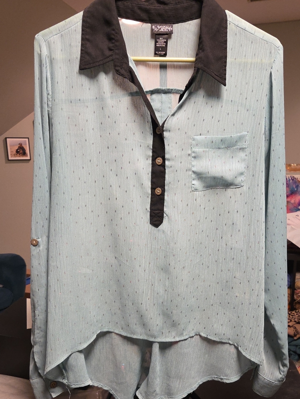 Daytrip Light Blue Button-Up Shirt with Black Contrast Collar